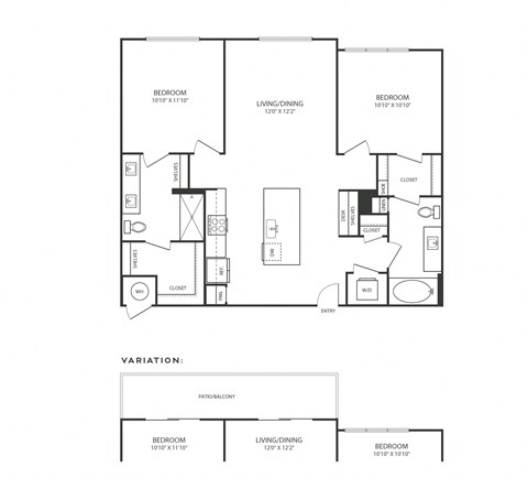 Floor plan of a 2 bedroom apartment